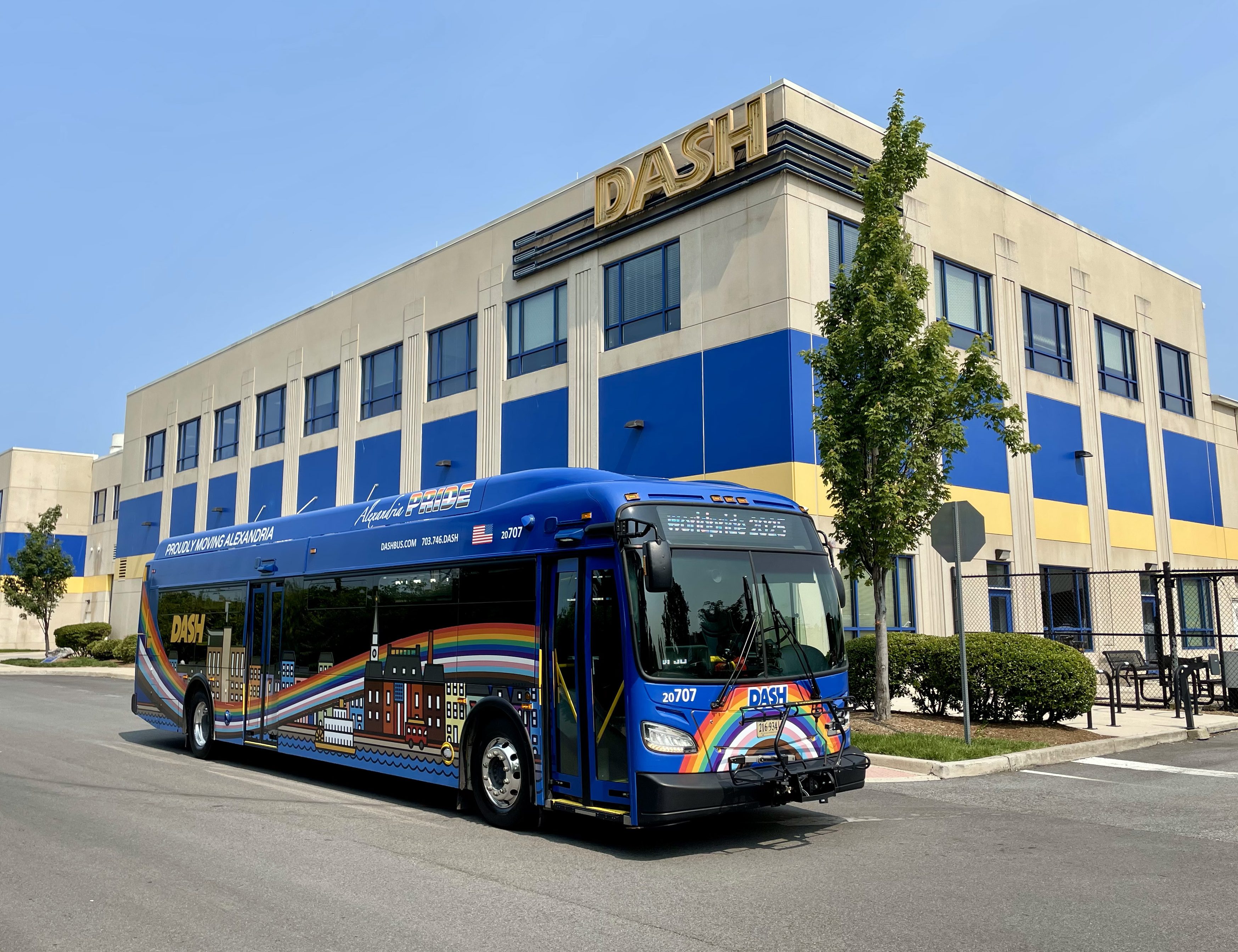 2025 DASH Pride Bus outside DASH Headquarters