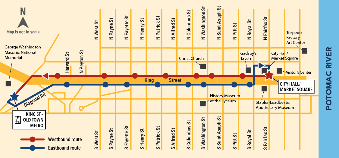 A map of the King Street Trolley Route