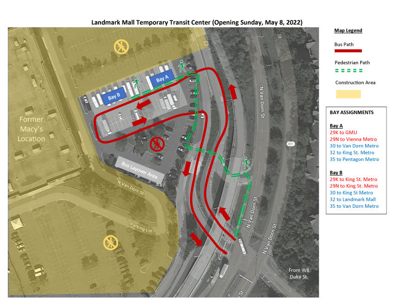 diagram showing flow of traffic at new landmark mall transit center