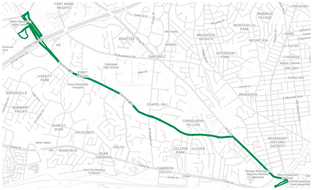 Map of DASH Route 102.