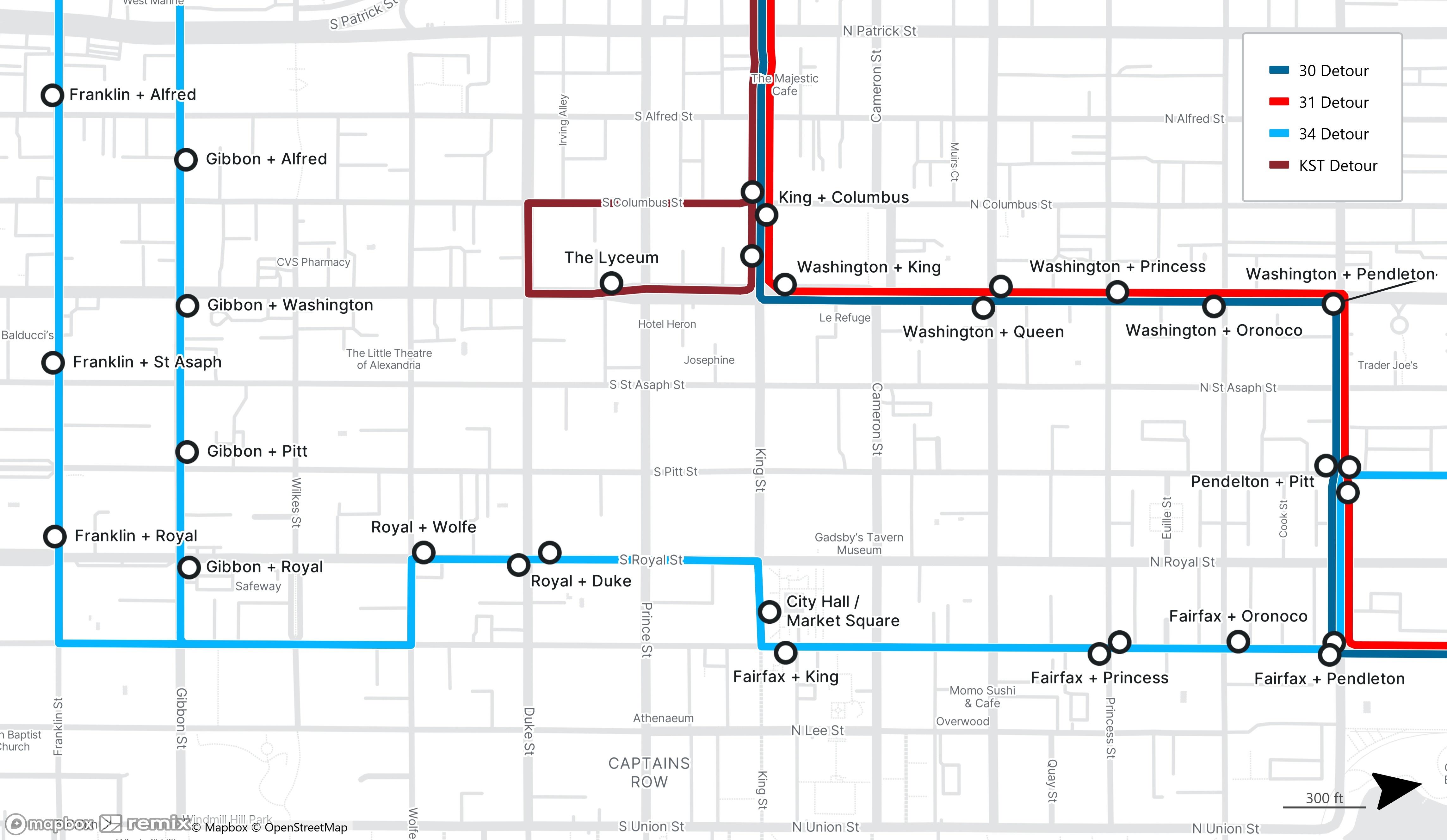 Map showing the detour route for the 2026 St Patricks Day parade in Alexandria