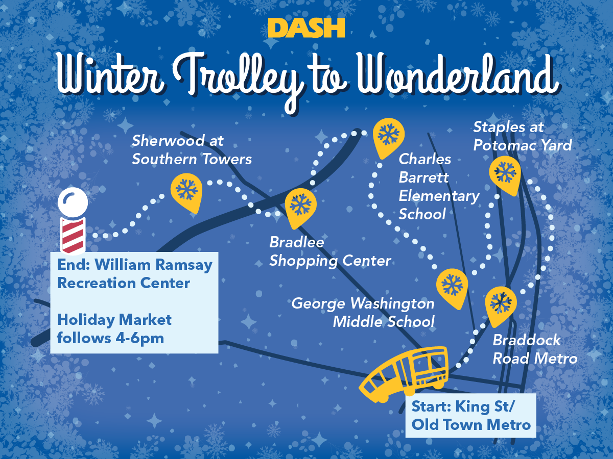A map of the Winter Trolley Route through Alexandria